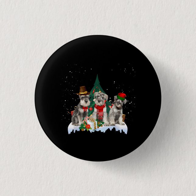 Cute Miniature Schnauzer Christmas Dog Button (Front)