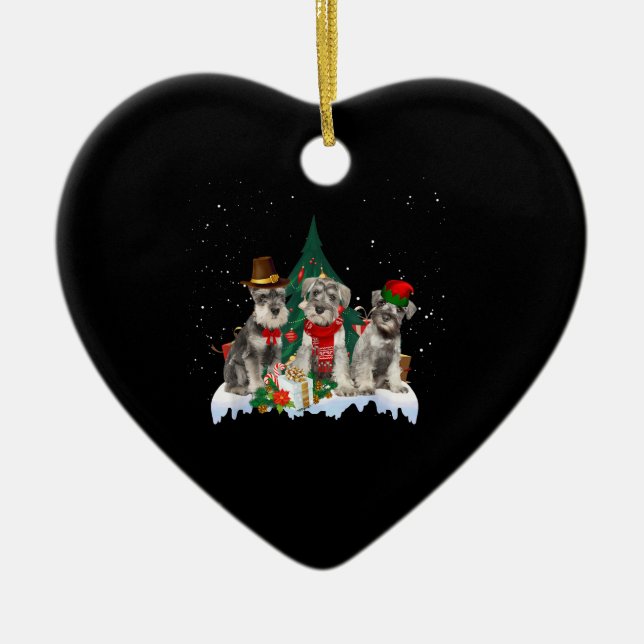 Cute Miniature Schnauzer Christmas Dog Ceramic Ornament (Front)