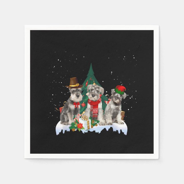 Cute Miniature Schnauzer Christmas Dog Napkins (Front)
