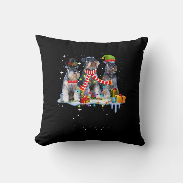 cute miniature schnauzer christmas dog throw pillow (Front)