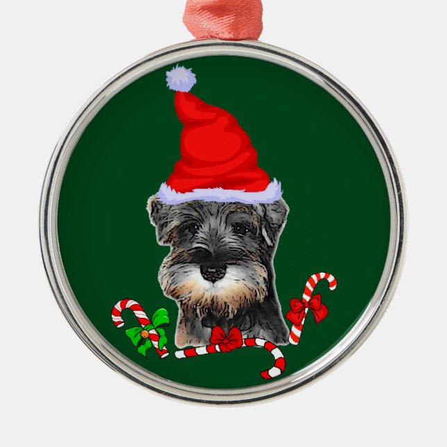 Cute Miniature Schnauzer Christmas Metal Ornament (Front)