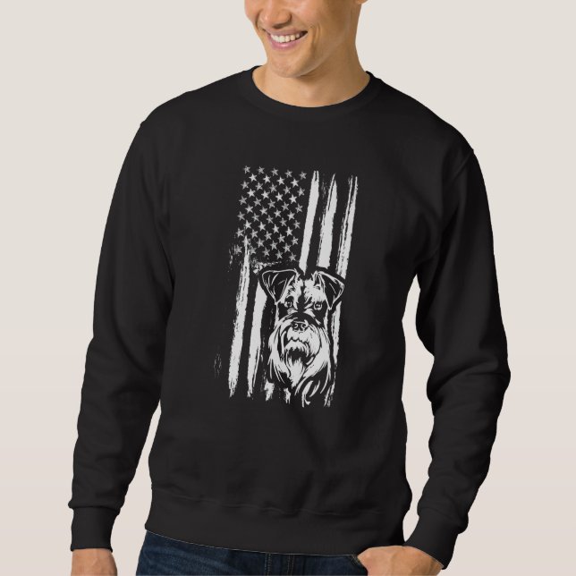 Cute Miniature Schnauzer Dog American Flag USA Pup Sweatshirt (Front)