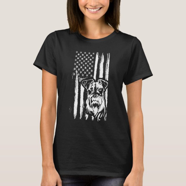 Cute Miniature Schnauzer Dog American Flag USA Pup T-Shirt (Front)