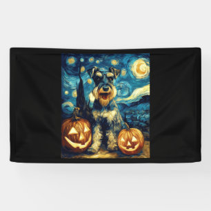 Cute Miniature Schnauzer Dog Halloween Jack O Lant Banner