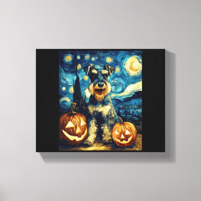 Cute Miniature Schnauzer Dog Halloween Jack O Lant Canvas Print (Front)