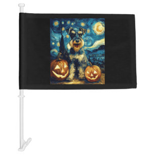 Cute Miniature Schnauzer Dog Halloween Jack O Lant Car Flag