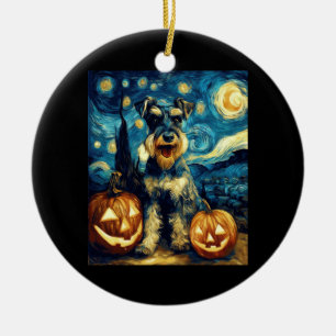 Cute Miniature Schnauzer Dog Halloween Jack O Lant Ceramic Ornament