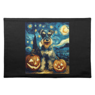 Cute Miniature Schnauzer Dog Halloween Jack O Lant Cloth Placemat
