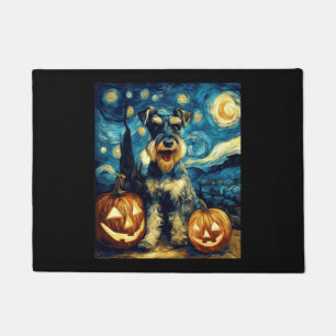 Cute Miniature Schnauzer Dog Halloween Jack O Lant Doormat