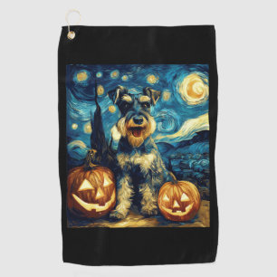 Cute Miniature Schnauzer Dog Halloween Jack O Lant Golf Towel