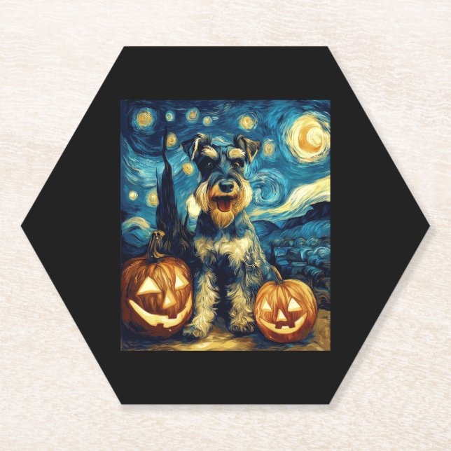 Cute Miniature Schnauzer Dog Halloween Jack O Lant Paper Coaster (Front)