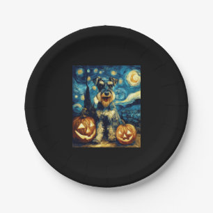 Cute Miniature Schnauzer Dog Halloween Jack O Lant Paper Plates