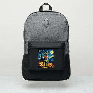 Cute Miniature Schnauzer Dog Halloween Jack O Lant Port Authority® Backpack