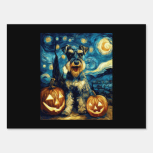 Cute Miniature Schnauzer Dog Halloween Jack O Lant Sign