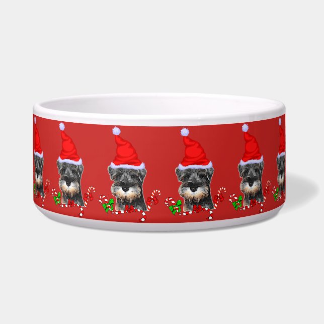 Cute Miniature Schnauzer Puppy Christmas  Bowl (Front)