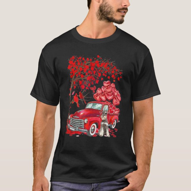 Cute Miniature Schnauzer Valentine Tree - Dogs Hea T-Shirt (Front)