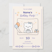 Cute Minimal Animal Birthday Party Invitation