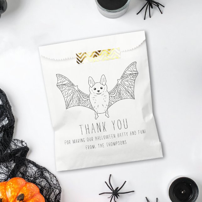 Cute Minimal Bat Line Art Halloween Thank You Favor Bag (Creator Uploaded)