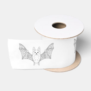 Cute Minimal Bat With Wings Line Art Halloween Satin Ribbon