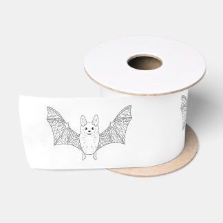 Cute Minimal Bat With Wings Line Art Halloween Satin Ribbon