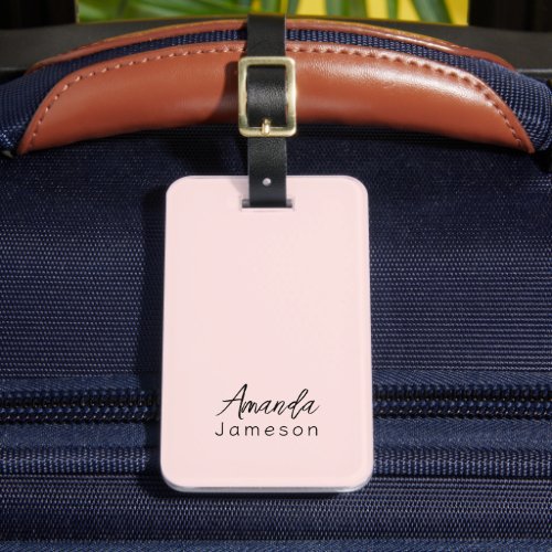 Cute Minimal Blush Pink Monogram Full Name Luggage Tag