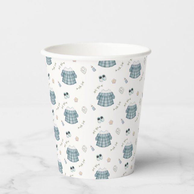 Cute Minimal Boho Clothes Pattern Baby Shower Paper Cups (Front)