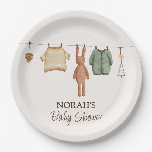 Cute Minimal Boho Winter Boy Clothes Baby Shower  Paper Plates