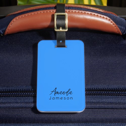 Cute Minimal Bright Blue Monogram Full Name Luggage Tag