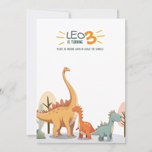 Cute Minimal Dinosaur 3rd Birthday Party Boy Invitation (Front)