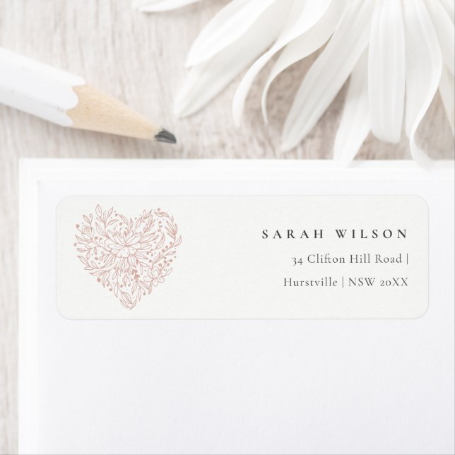Cute Minimal Dusky Blush Floral Heart Address Label (Insitu)
