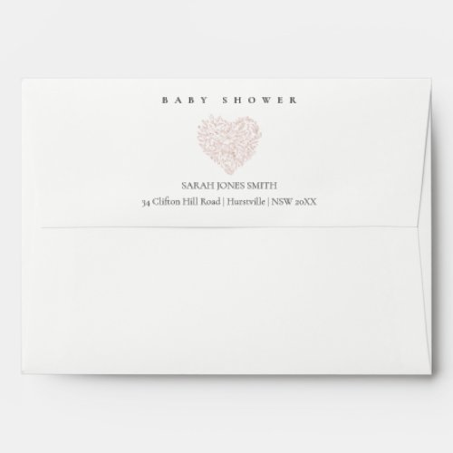 Cute Minimal Dusky Blush Floral Heart Baby Shower Envelope