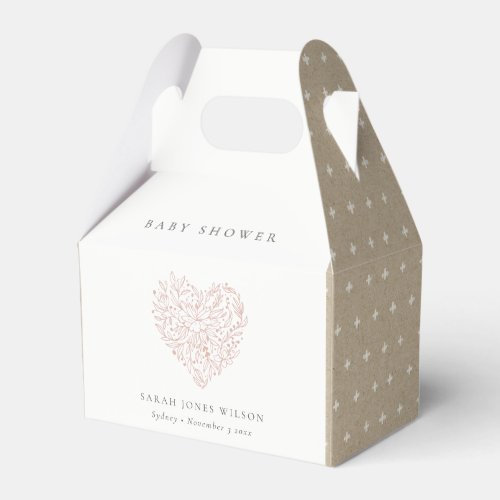 Cute Minimal Dusky Blush Floral Heart Baby Shower Favor Boxes