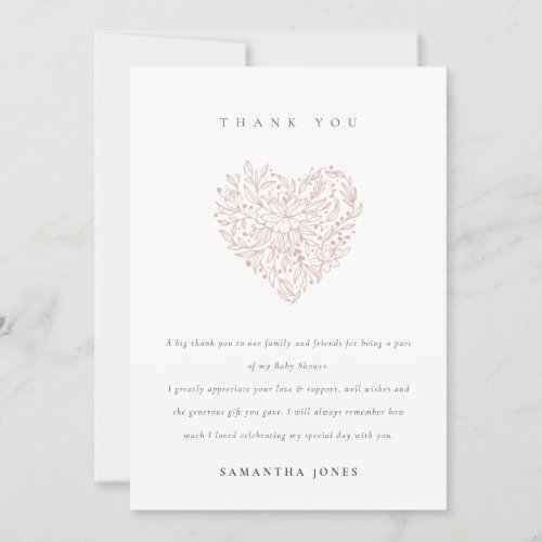 Cute Minimal Dusky Blush Floral Heart Baby Shower
