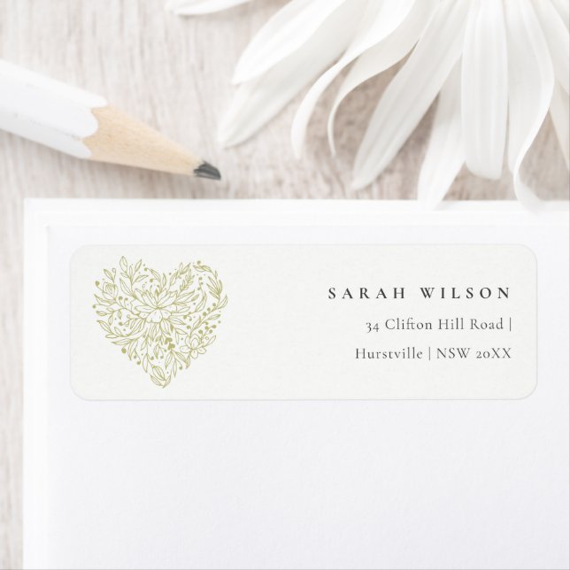 Cute Minimal Dusky Green Floral Heart Address Label (Insitu)