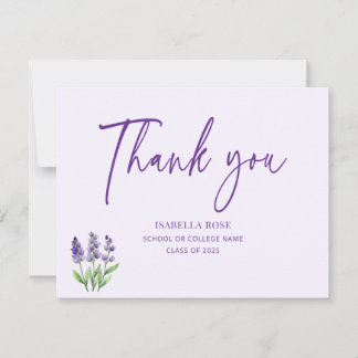 Cute Minimal Elegant Purple Floral Graduation Thank You Card