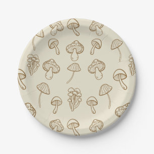 Cute Minimal Fungi Mushrooms Pattern Paper Plates