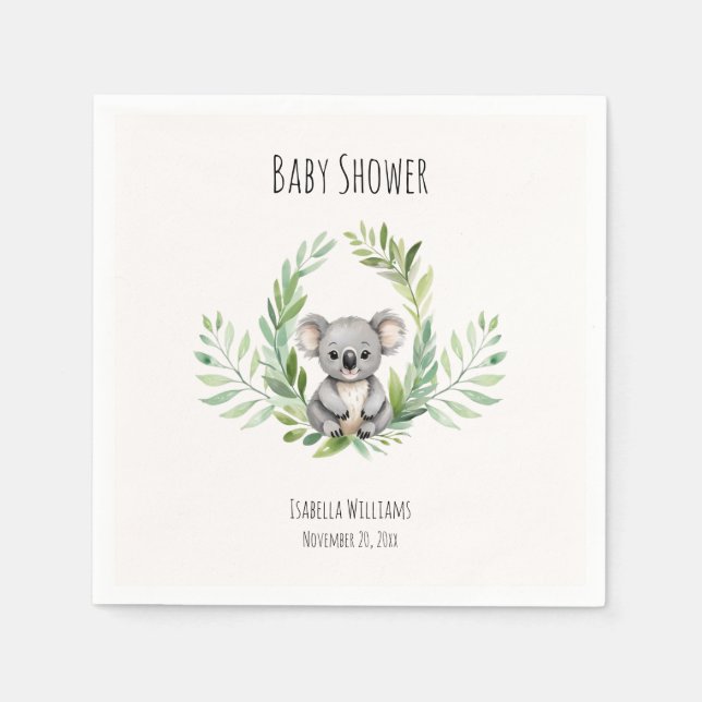 Cute Minimal Koala Bear Baby Shower  Napkins (Front)