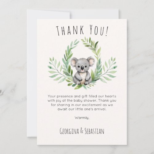 Cute Minimal Koala Bear Baby Shower Thank You Card