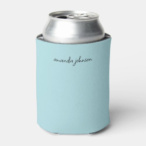 Cute Minimal Light Blue Cursive Monogram Name Can Cooler