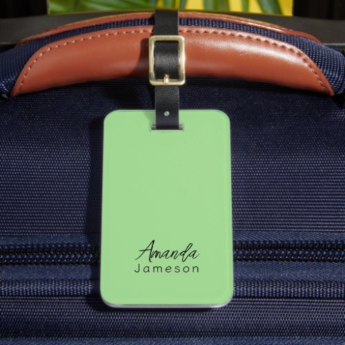 Cute Minimal Light Green Monogram Full Name Luggage Tag