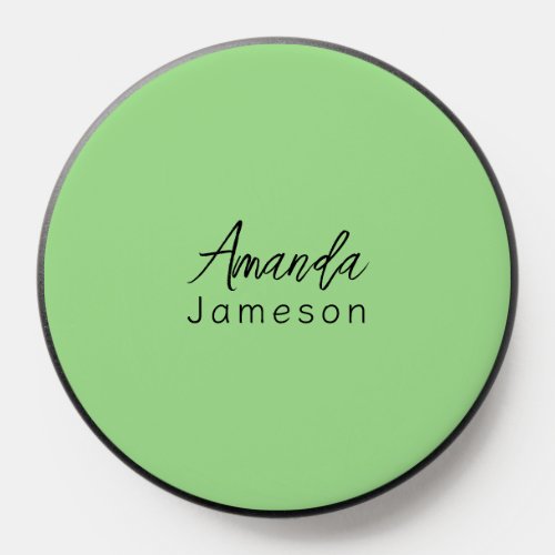 Cute Minimal Lime Green Monogram Full Name PopSocket