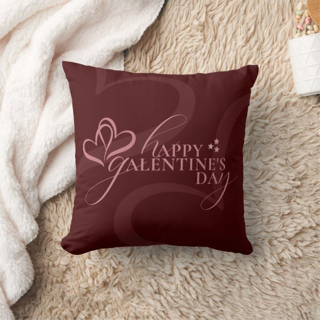 Cute Minimal Modern Maroon Script Galentine's Day Throw Pillow (Blanket)