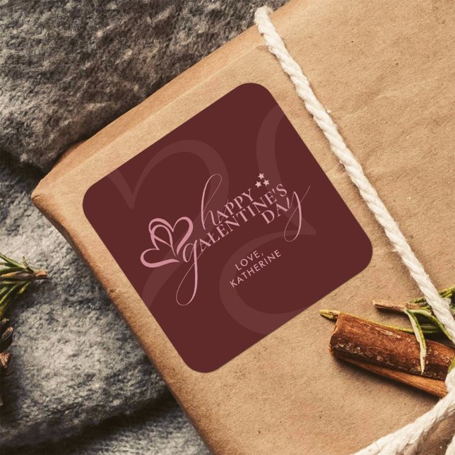 Cute Minimal Modern Maroon Script Galentine's  Square Sticker (Creator Uploaded)