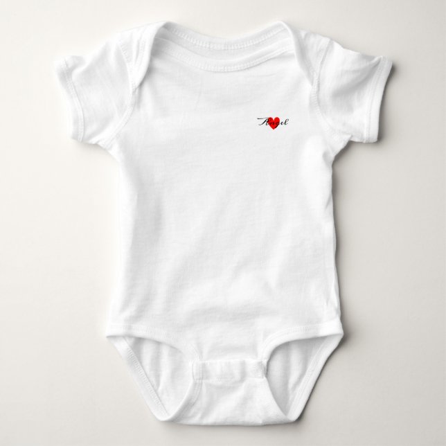  Cute Minimal Modern White Red Heart Add Your Name Baby Bodysuit (Front)