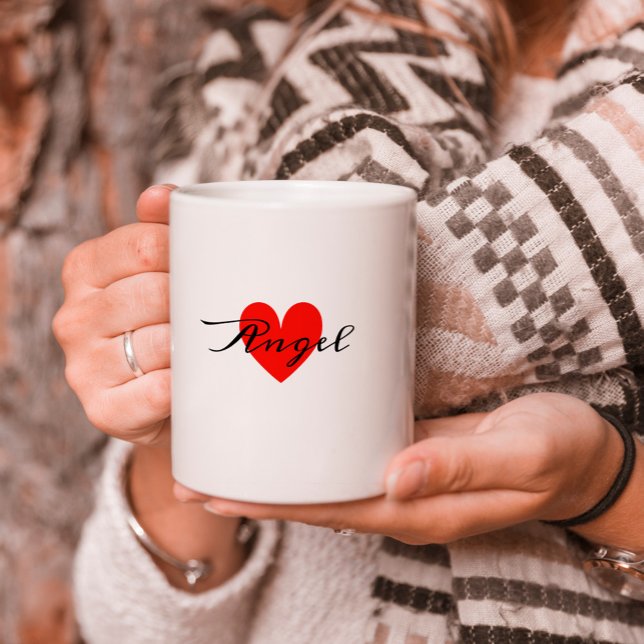  Cute Minimal Modern White Red Heart Add Your Name Coffee Mug (Creator Uploaded)