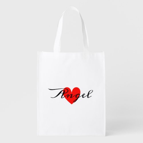  Cute Minimal Modern White Red Heart Add Your Name Grocery Bag