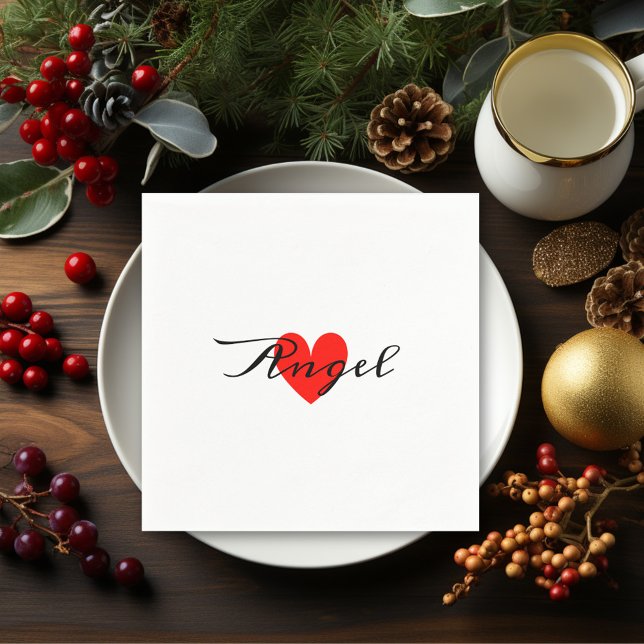  Cute Minimal Modern White Red Heart Add Your Name Napkins (Creator Uploaded)