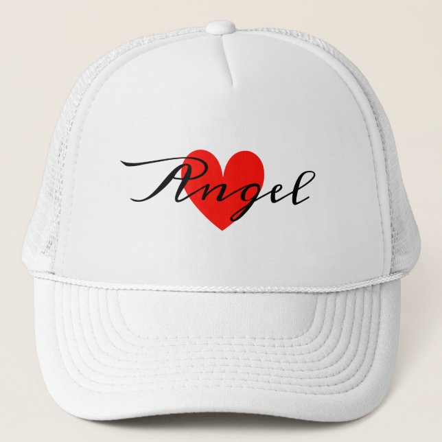  Cute Minimal Modern White Red Heart Add Your Name Trucker Hat (Front)