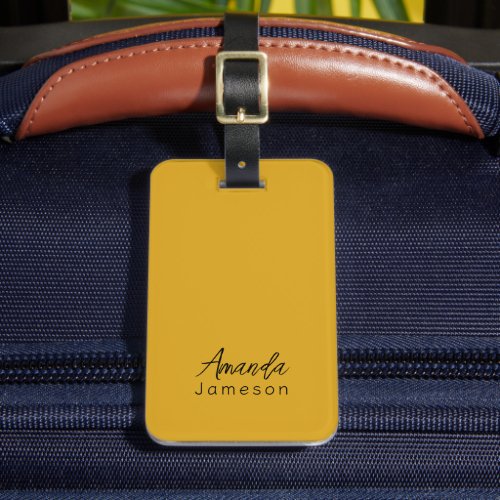 Cute Minimal Mustard Yellow Monogram Full Name Luggage Tag