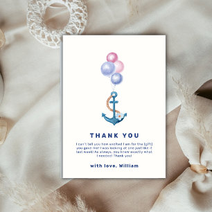 Cute Minimal Nautical Anchor Balloon Baby Shower Thank You Card
